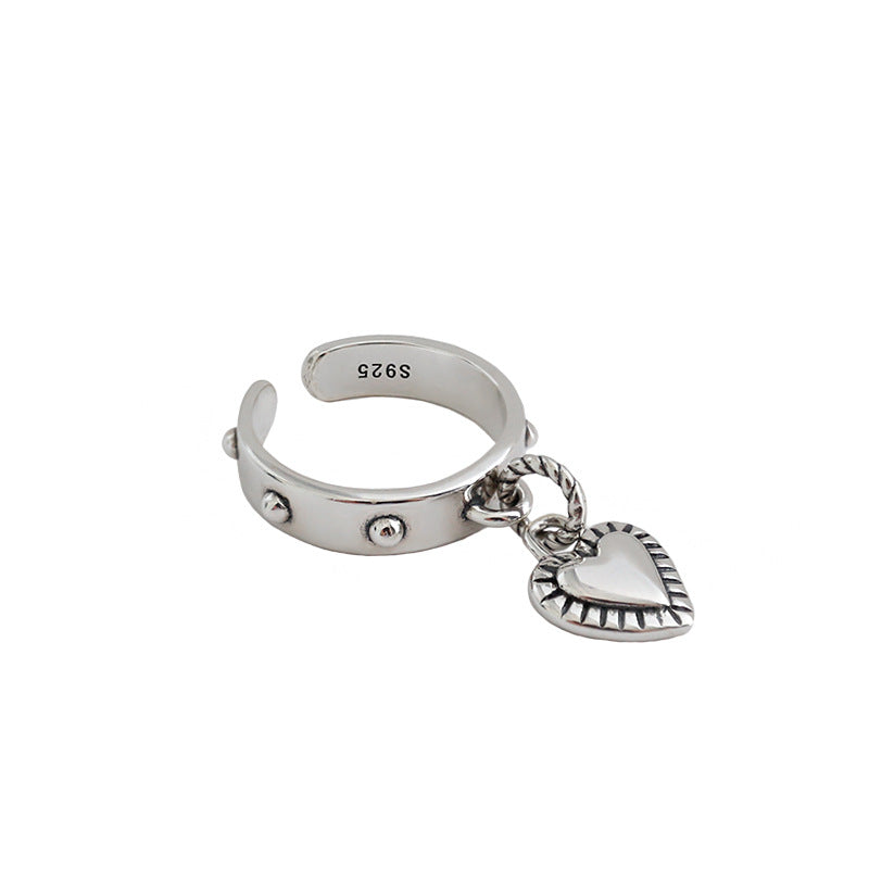 Lovcia 925 Sterling Silver Adjustable Ring With Heart Charm-Rings-Vintage-