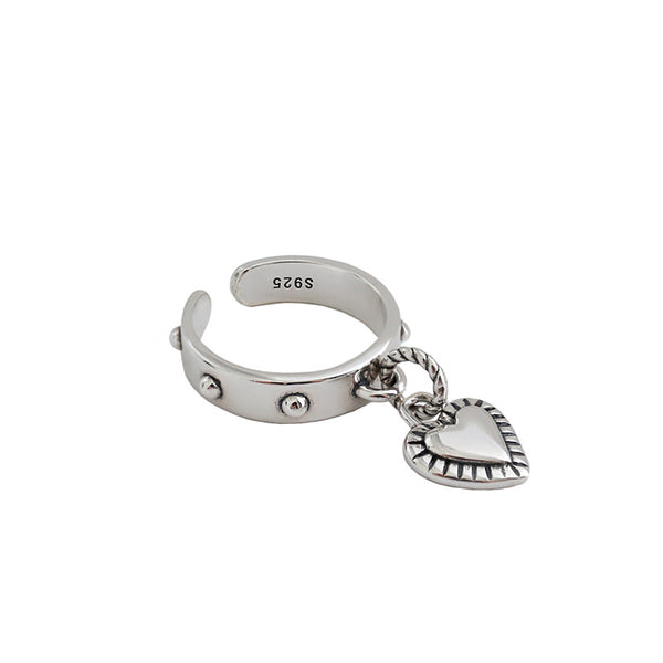 Lovcia 925 Sterling Silver Adjustable Ring With Heart Charm-Rings-Vintage-Vintage