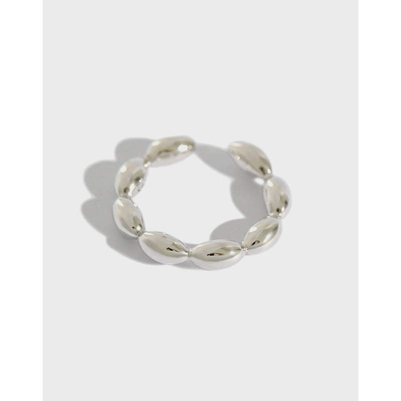 Lovcia 925 Sterling Silver Adjustable Ring With Oval Beads-Rings-No Plating-No Plating