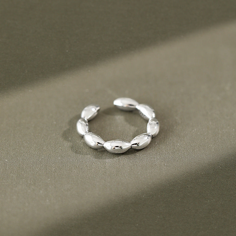 Lovcia 925 Sterling Silver Adjustable Ring With Oval Beads-Rings-No Plating-No Plating