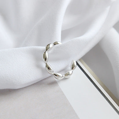 Lovcia 925 Sterling Silver Adjustable Ring With Oval Beads-Rings-No Plating-No Plating