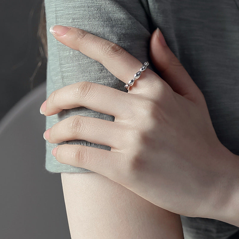 Lovcia 925 Sterling Silver Adjustable Ring With Oval Beads-Rings-No Plating-No Plating