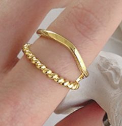Lovcia 925 Sterling Silver Adjustable Twisted Ring Gold-Rings-Yellow Gold-Yellow Gold