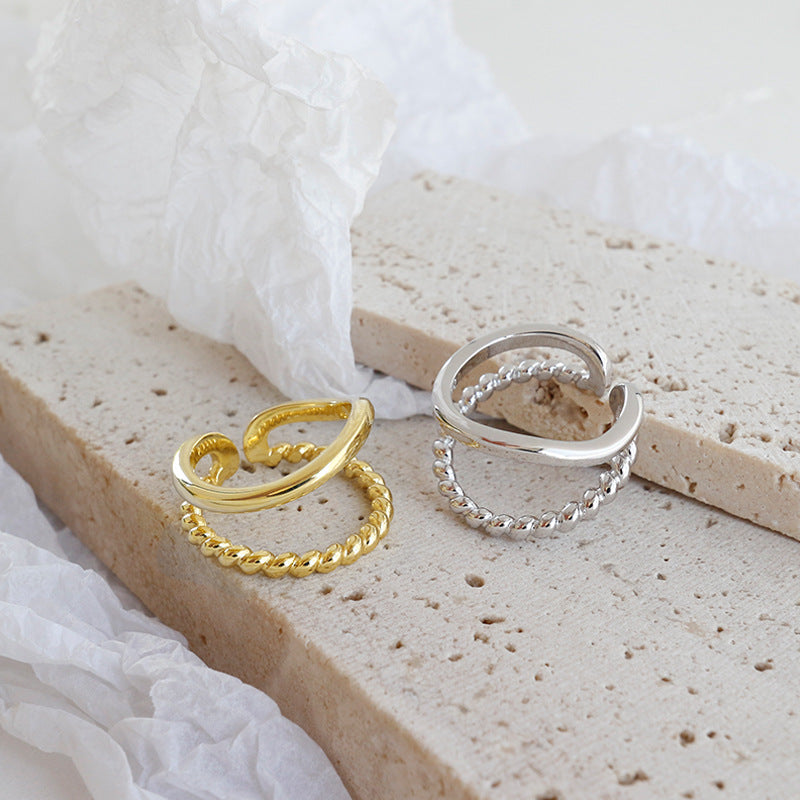 Lovcia 925 Sterling Silver Adjustable Twisted Ring Gold-Rings-Yellow Gold-Yellow Gold