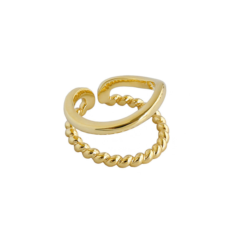 Lovcia 925 Sterling Silver Adjustable Twisted Ring Gold-Rings-Yellow Gold-Yellow Gold