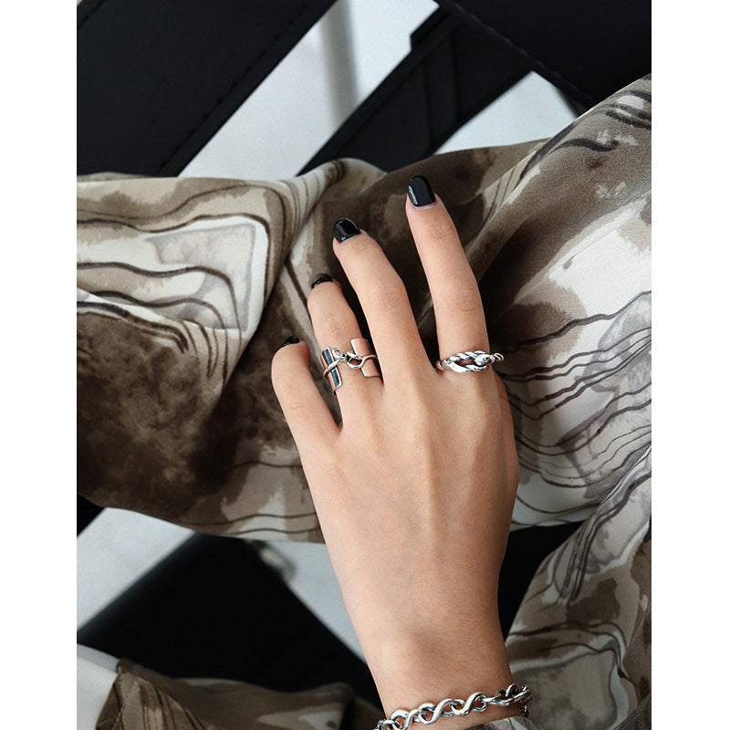 Lovcia 925 Sterling Silver Adjustable Twisted Ring Open-Rings-Vintage-Vintage