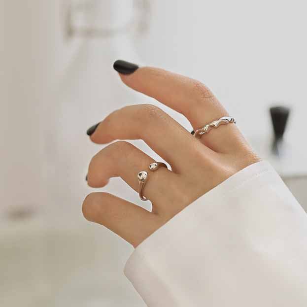 Lovcia 925 Sterling Silver Adjustable Waterdrop Gold Tone Ring-Rings-Silver-