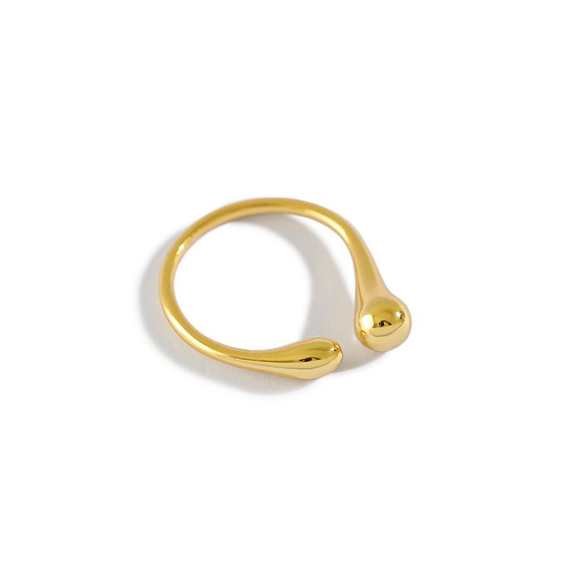 Lovcia 925 Sterling Silver Adjustable Waterdrop Gold Tone Ring-Rings-Silver-
