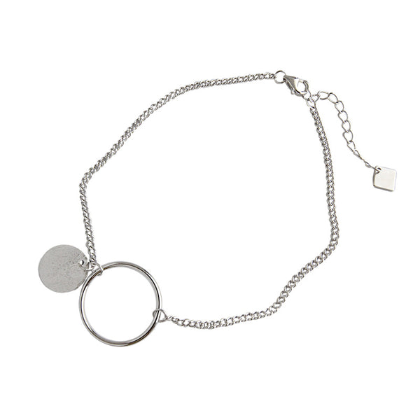Lovcia 925 Sterling Silver Anklet Circle Charm Gold-Anklets-Rhodium-Rhodium