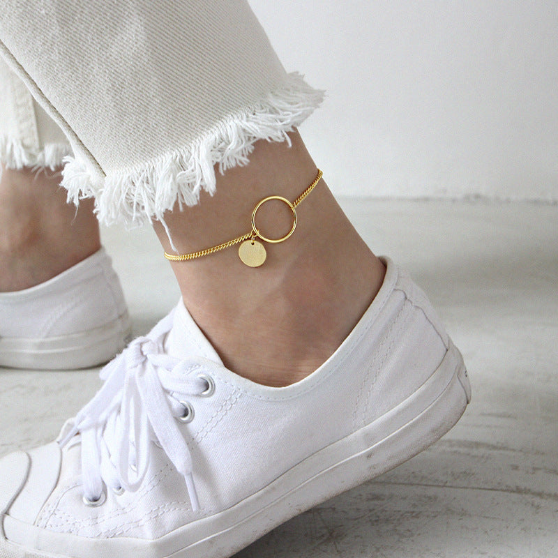 Lovcia 925 Sterling Silver Anklet Circle Charm Gold-Anklets-Rhodium-