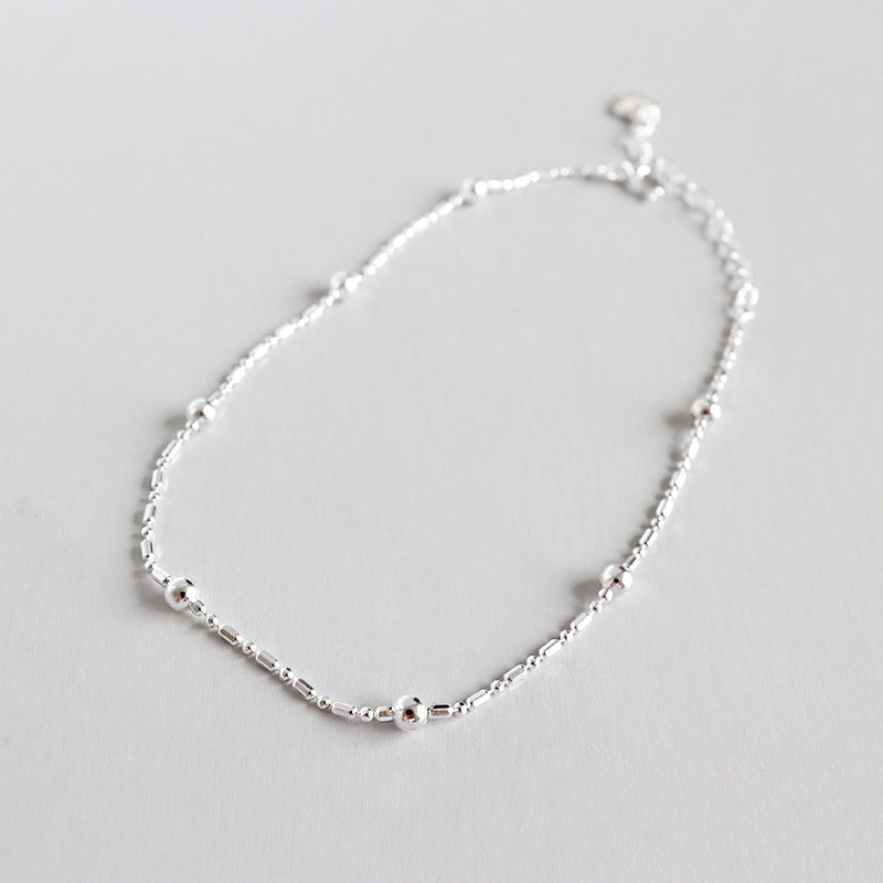 Lovcia 925 Sterling Silver Anklet Tube Ball Chain 190mm-Anklets-Rhodium-