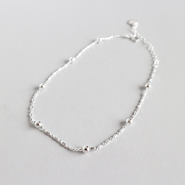 Lovcia 925 Sterling Silver Anklet Tube Ball Chain 190mm-Anklets-Rhodium-Rhodium