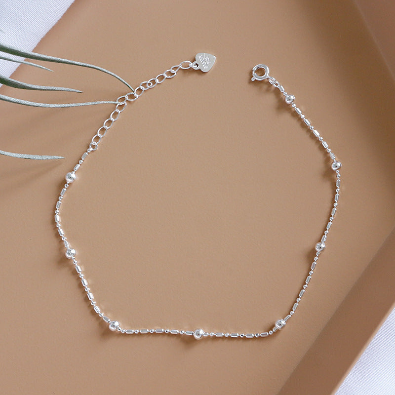 Lovcia 925 Sterling Silver Anklet Tube Ball Chain 190mm-Anklets-Rhodium-