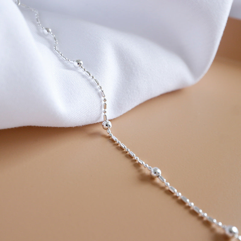 Lovcia 925 Sterling Silver Anklet Tube Ball Chain 190mm-Anklets-Rhodium-