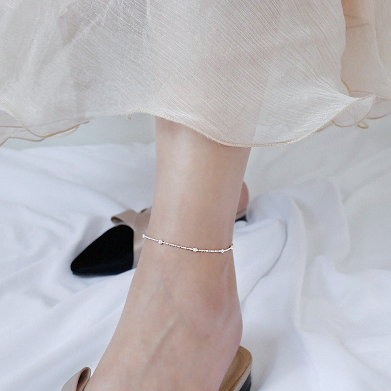 Lovcia 925 Sterling Silver Anklet Tube Ball Chain 190mm-Anklets-Rhodium-