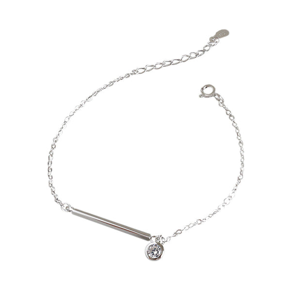 Lovcia 925 Sterling Silver Bar CZ Bracelet Adjustable Chain-Bracelets-Rhodium-