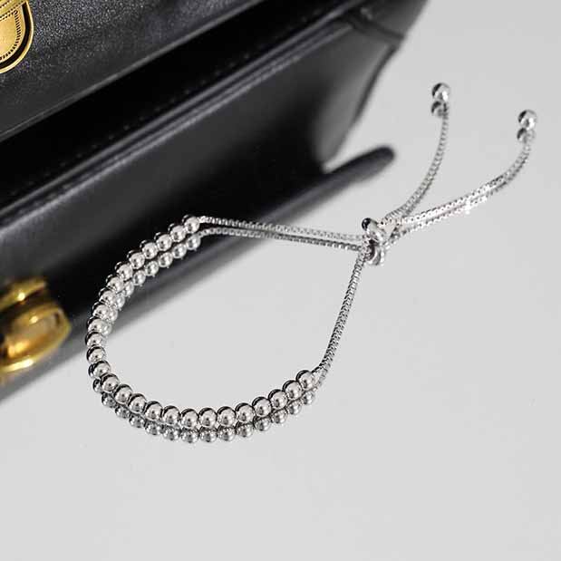 Lovcia 925 Sterling Silver Bead Bracelet Adjustable 4mm-Bracelets-
