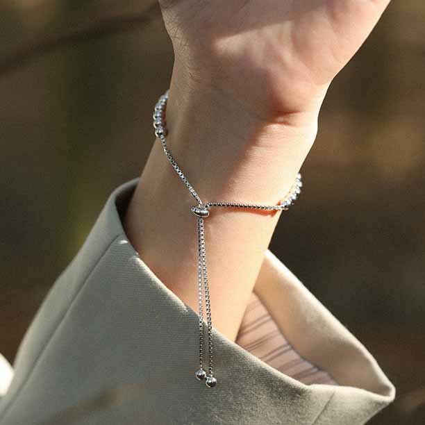 Lovcia 925 Sterling Silver Bead Bracelet Adjustable 4mm-Bracelets-