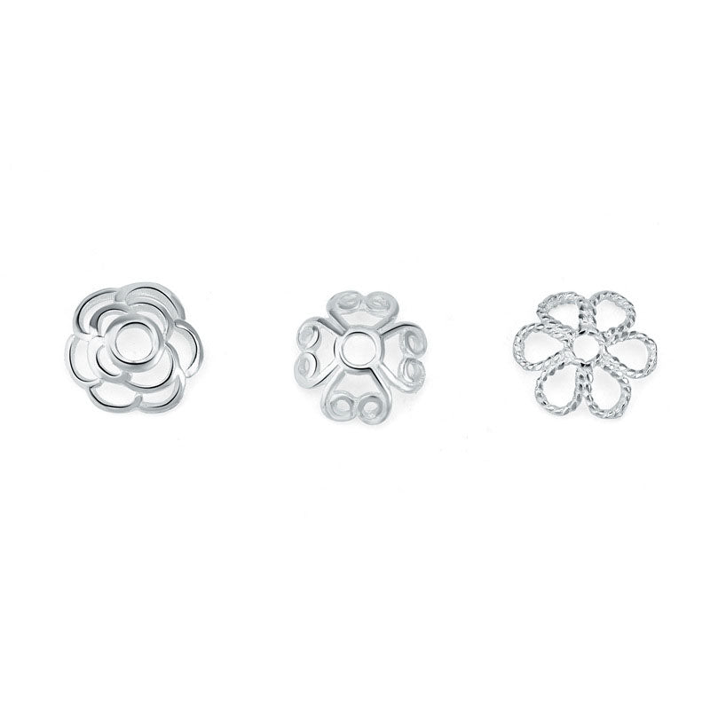 Lovcia 925 Sterling Silver Bead Caps 7mm Hollow Flower-Jewelry Making Kits-No Plating-#2-No Plating