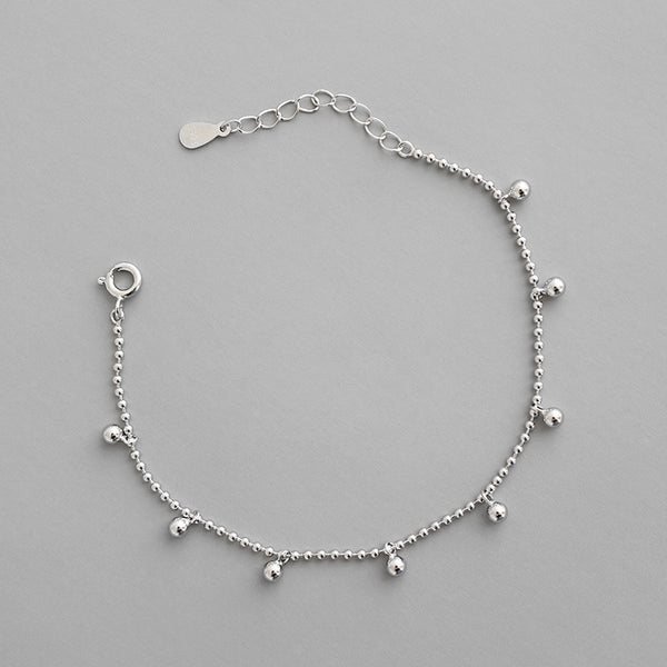 Lovcia 925 Sterling Silver Beaded Ball Chain Bracelet-Bracelets-Rhodium-Rhodium