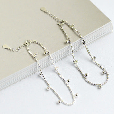 Lovcia 925 Sterling Silver Beaded Ball Chain Bracelet-Bracelets-Rhodium-Rhodium