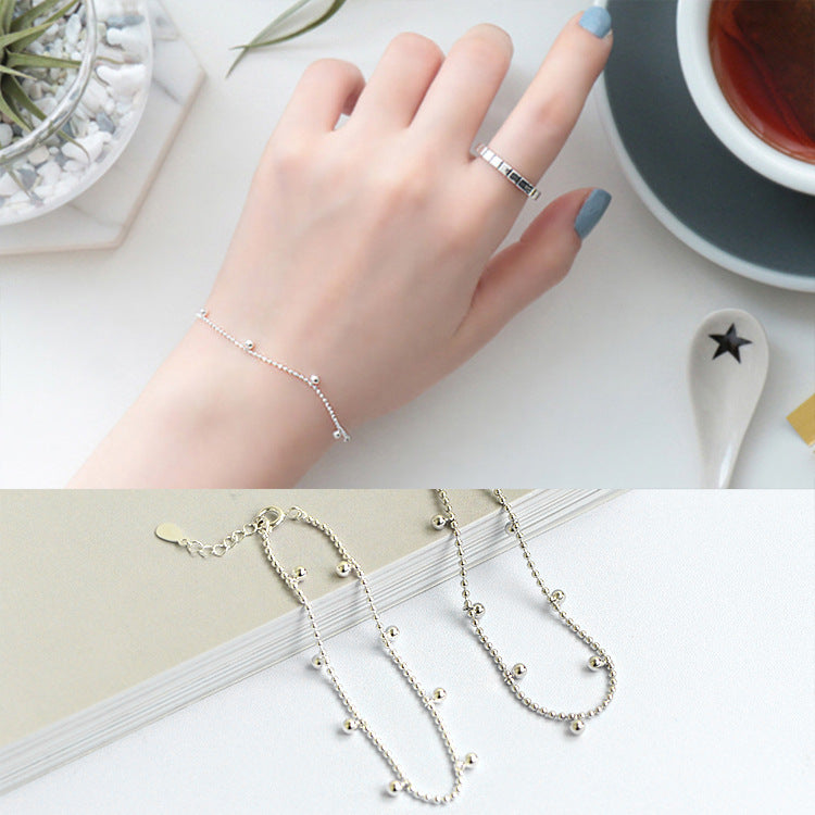 Lovcia 925 Sterling Silver Beaded Ball Chain Bracelet-Bracelets-Rhodium-Rhodium