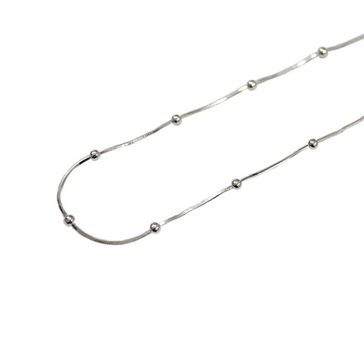 Lovcia 925 Sterling Silver Beaded Snake Chain Necklace-Necklaces-Rhodium-Rhodium