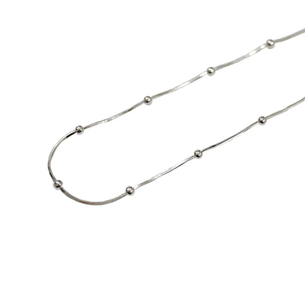 Lovcia 925 Sterling Silver Beaded Snake Chain Necklace-Necklaces-Rhodium-Rhodium