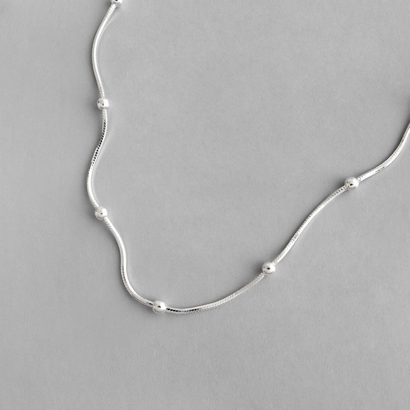 Lovcia 925 Sterling Silver Beaded Snake Chain Necklace-Necklaces-Rhodium-Rhodium