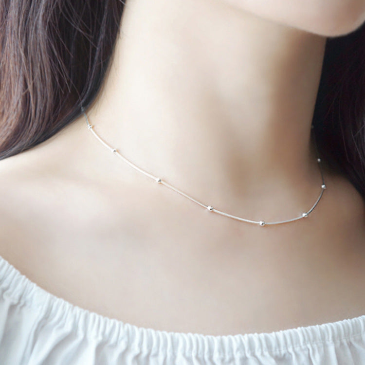 Lovcia 925 Sterling Silver Beaded Snake Chain Necklace-Necklaces-Rhodium-Rhodium