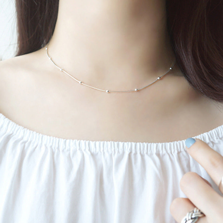 Lovcia 925 Sterling Silver Beaded Snake Chain Necklace-Necklaces-Rhodium-Rhodium