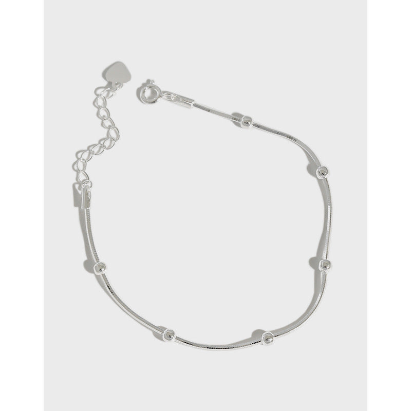 Lovcia 925 Sterling Silver Beads Snake Chain Bracelet 160mm-Bracelets-Rhodium-Rhodium