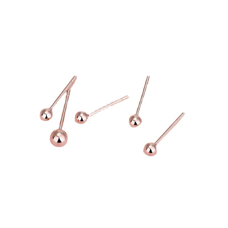 Lovcia 925 Sterling Silver Bean Ball Stud Earrings 3mm Gold-Rose Gold (With E-coating)-4mm-Rose Gold (With E-coating)