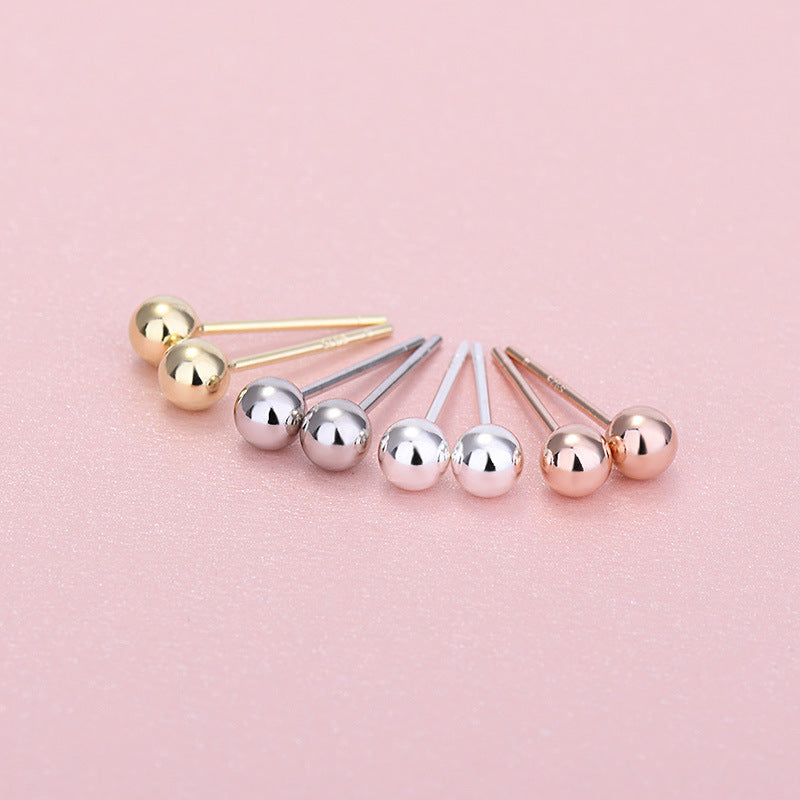 Lovcia 925 Sterling Silver Bean Ball Stud Earrings 3mm Gold-Rose Gold (With E-coating)-4mm-Rose Gold (With E-coating)