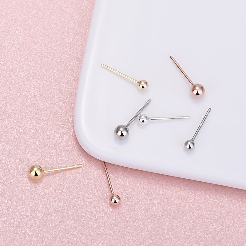 Lovcia 925 Sterling Silver Bean Ball Stud Earrings 3mm Gold-Rose Gold (With E-coating)-4mm-Rose Gold (With E-coating)
