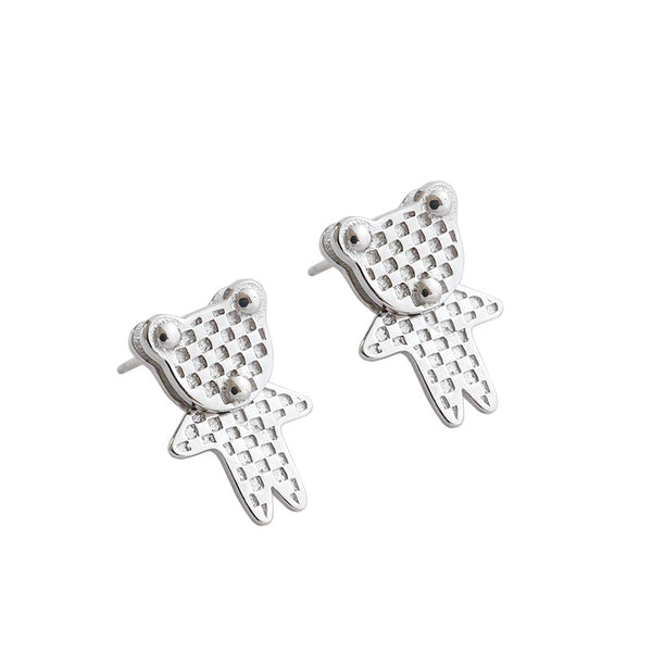 Lovcia 925 Sterling Silver Bear Stud Earrings 10.5x14.5mm-Earrings-Rhodium-