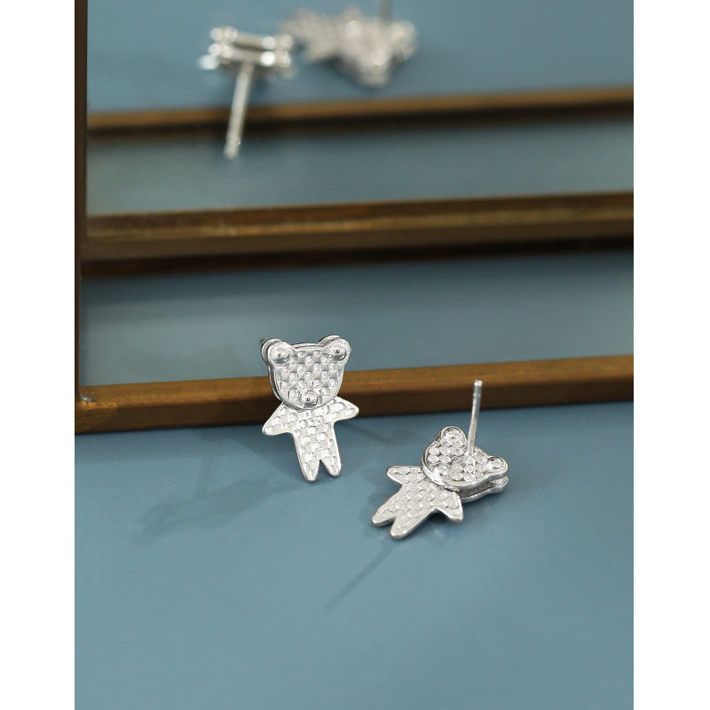 Lovcia 925 Sterling Silver Bear Stud Earrings 10.5x14.5mm-Earrings-Rhodium-