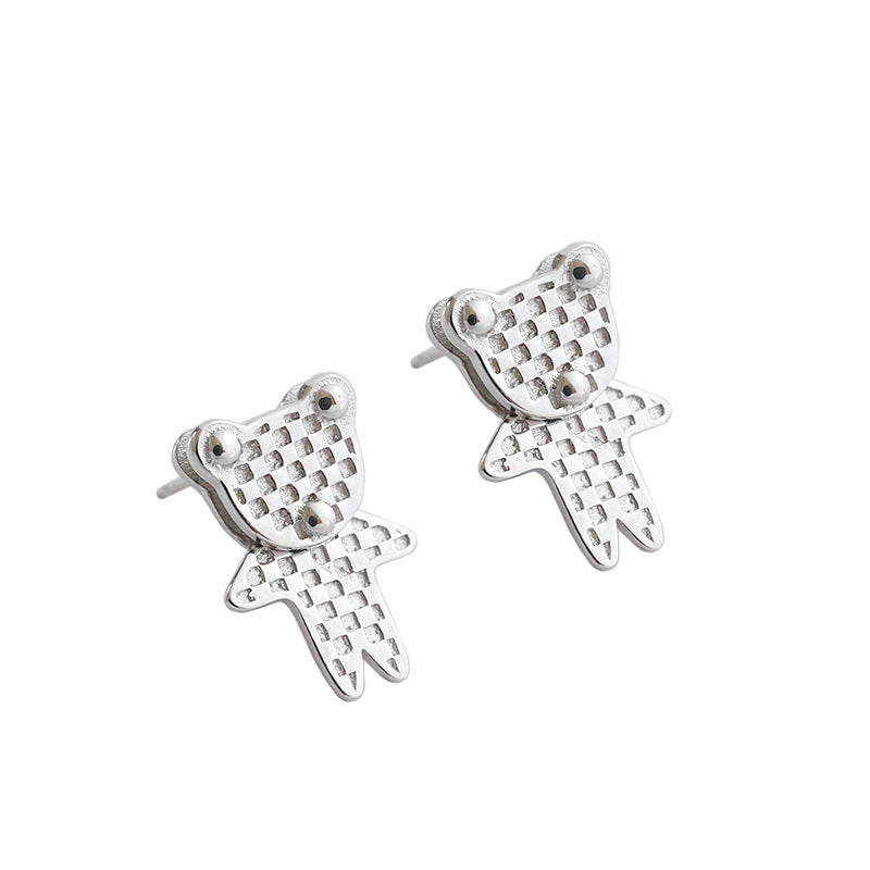 Lovcia 925 Sterling Silver Bear Stud Earrings 10.5x14.5mm-Earrings-Rhodium-