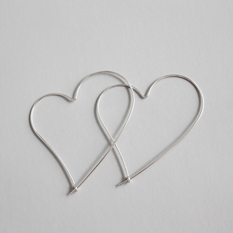 Lovcia 925 Sterling Silver Big Heart Hoop Earrings-Earrings-Rhodium-