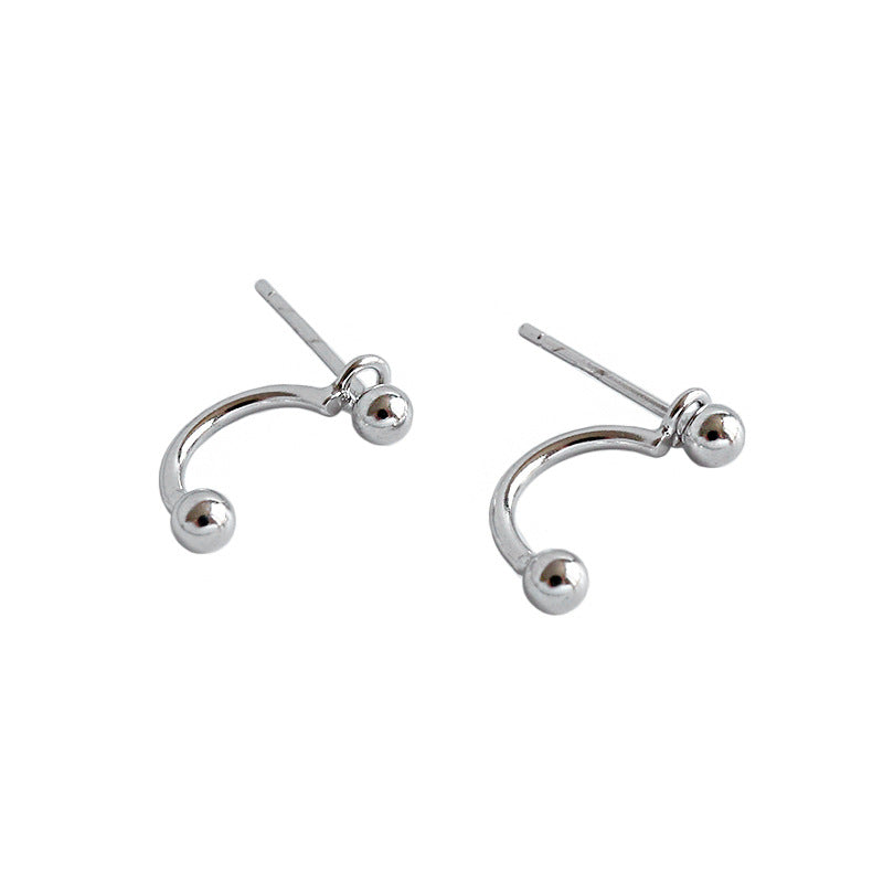 Lovcia 925 Sterling Silver C Shape Bead Earrings 3mm-Earrings-Rhodium-