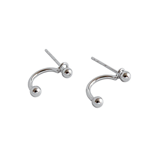Lovcia 925 Sterling Silver C Shape Bead Earrings 3mm-Earrings-Rhodium-