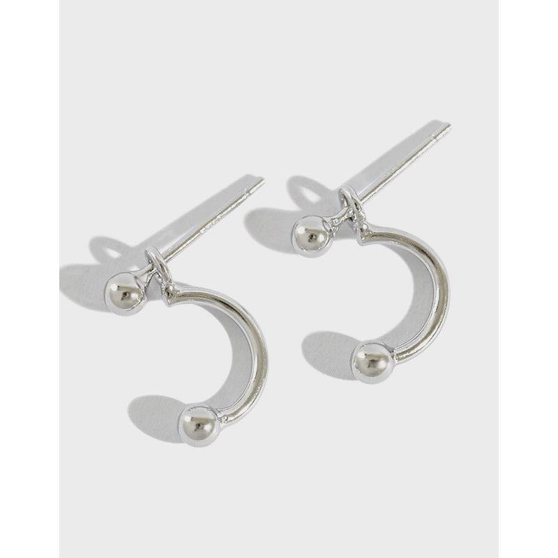 Lovcia 925 Sterling Silver C Shape Bead Earrings 3mm-Earrings-Rhodium-