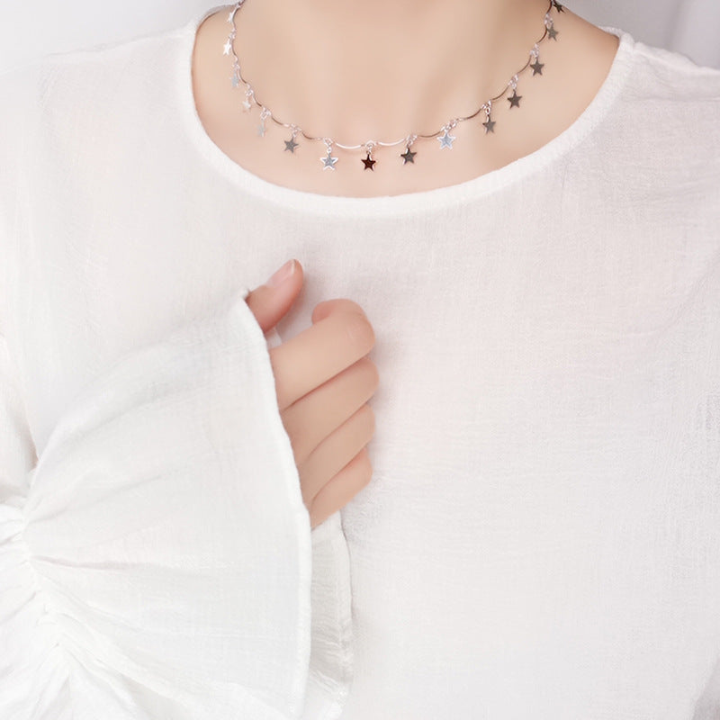 Lovcia 925 Sterling Silver Clavicle Necklace Star 7mm-Necklaces-