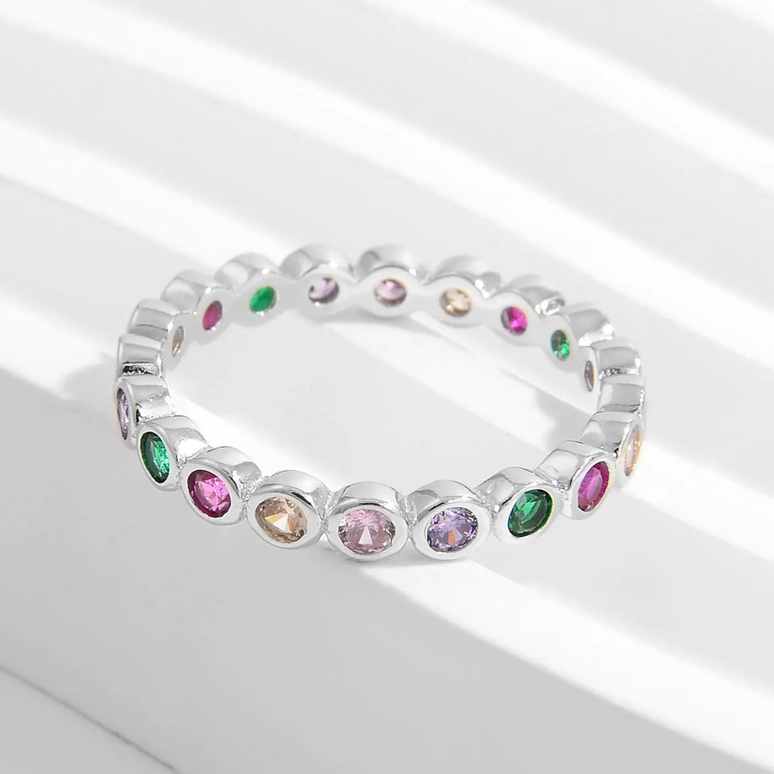 Lovcia 925 Sterling Silver Contrast Zircon Ring-Rings-Silver-6-Silver