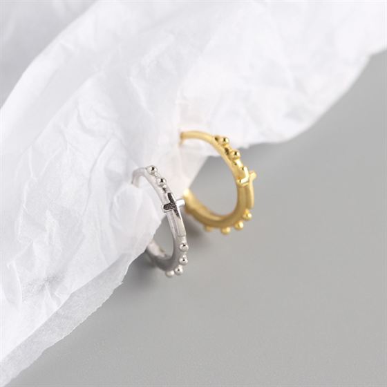 Lovcia 925 Sterling Silver Cross Beads Hoop Earrings 14mm-Earrings-Yellow Gold-