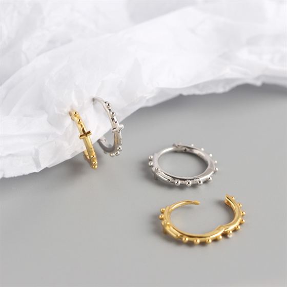 Lovcia 925 Sterling Silver Cross Beads Hoop Earrings 14mm-Earrings-Yellow Gold-