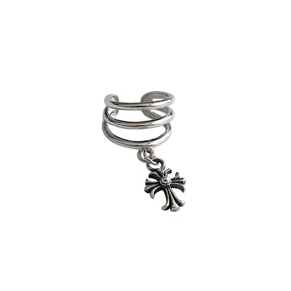 Lovcia 925 Sterling Silver Cross Flower Single Earring-Earrings-Rhodium-
