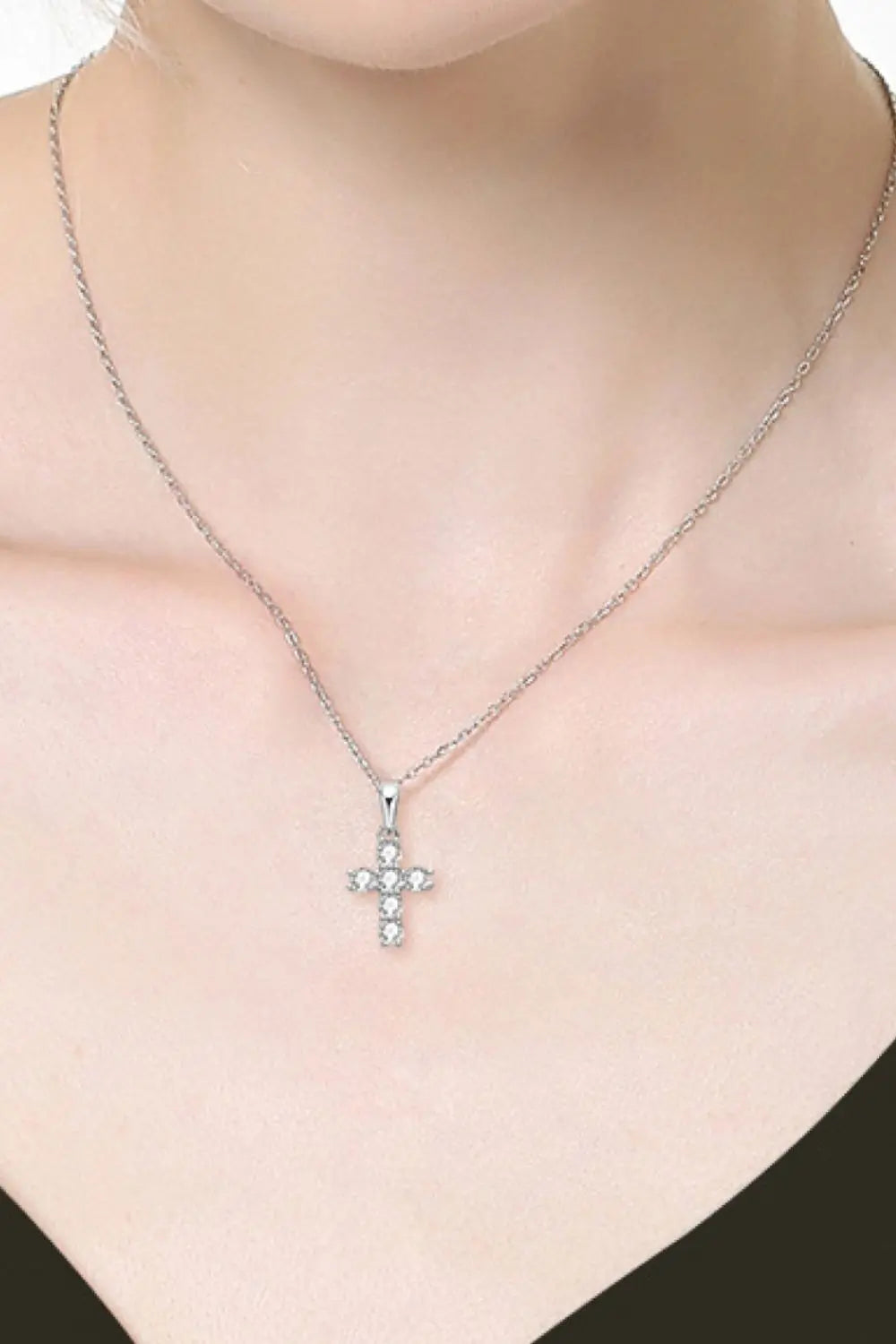 Lovcia 925 Sterling Silver Cross Moissanite Pendant Necklace-Necklaces-Silver-One Size-Silver