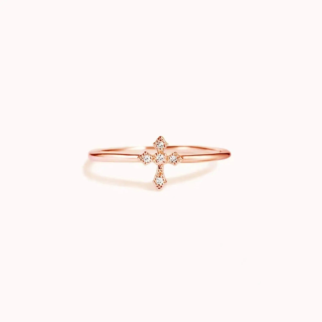 Lovcia 925 Sterling Silver Cross Ring-Rings-Rose Gold-6-Rose Gold