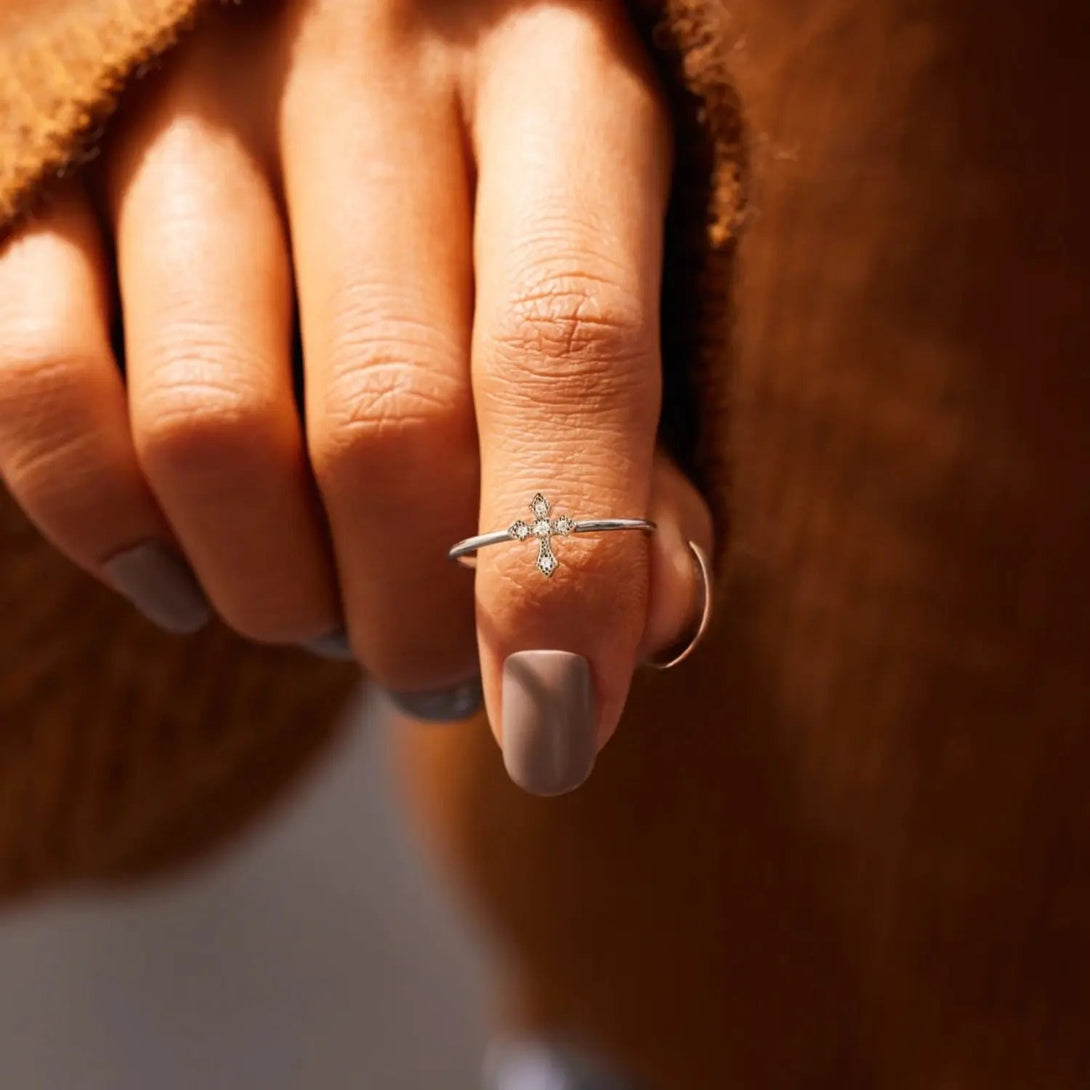 Lovcia 925 Sterling Silver Cross Ring-Rings-Silver-6-Silver